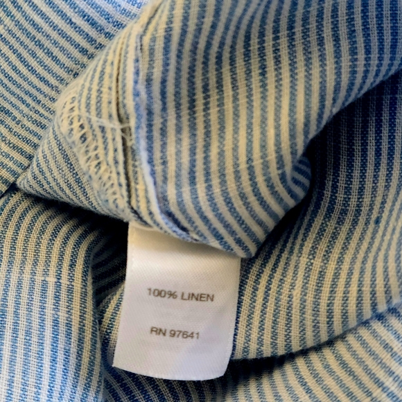 Love Linen J. Jill Blue Striped Linen Tunic Blouse Side Buttons Size Medium - Picture 7 of 8